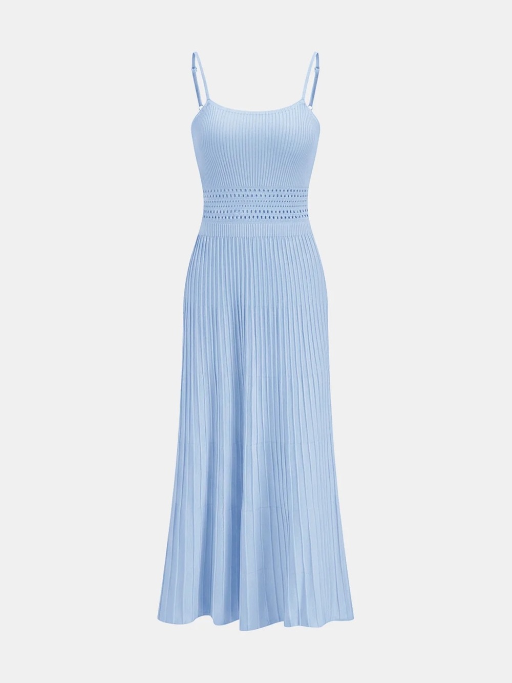 Commense Light Blue Ribbed Knit Maxi Dress